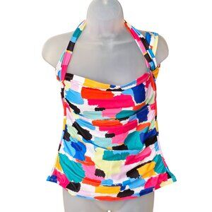 Tempt Me Womens Multicolor Halter Tankini Top Med Abstract Print Lined Top Only